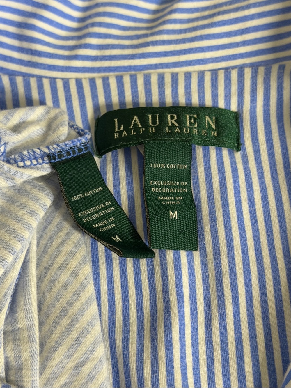 Lauren Ralph Lauren MEDIUM Blue White Stripe 100% Cotton Stretch Knit Pajama Set - Picture 8 of 10